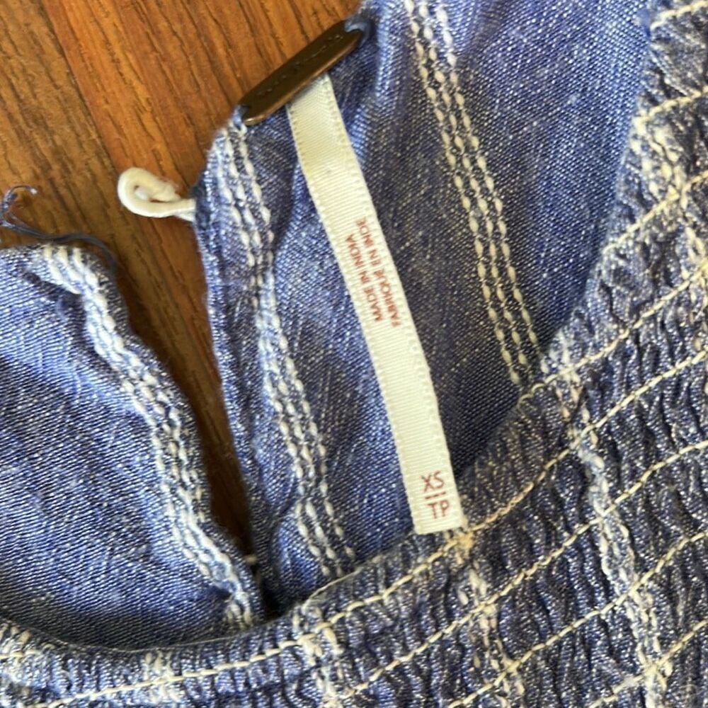 Free People denim chambray striped blue maxi dress ruched top. Xs - Picture 6 of 6